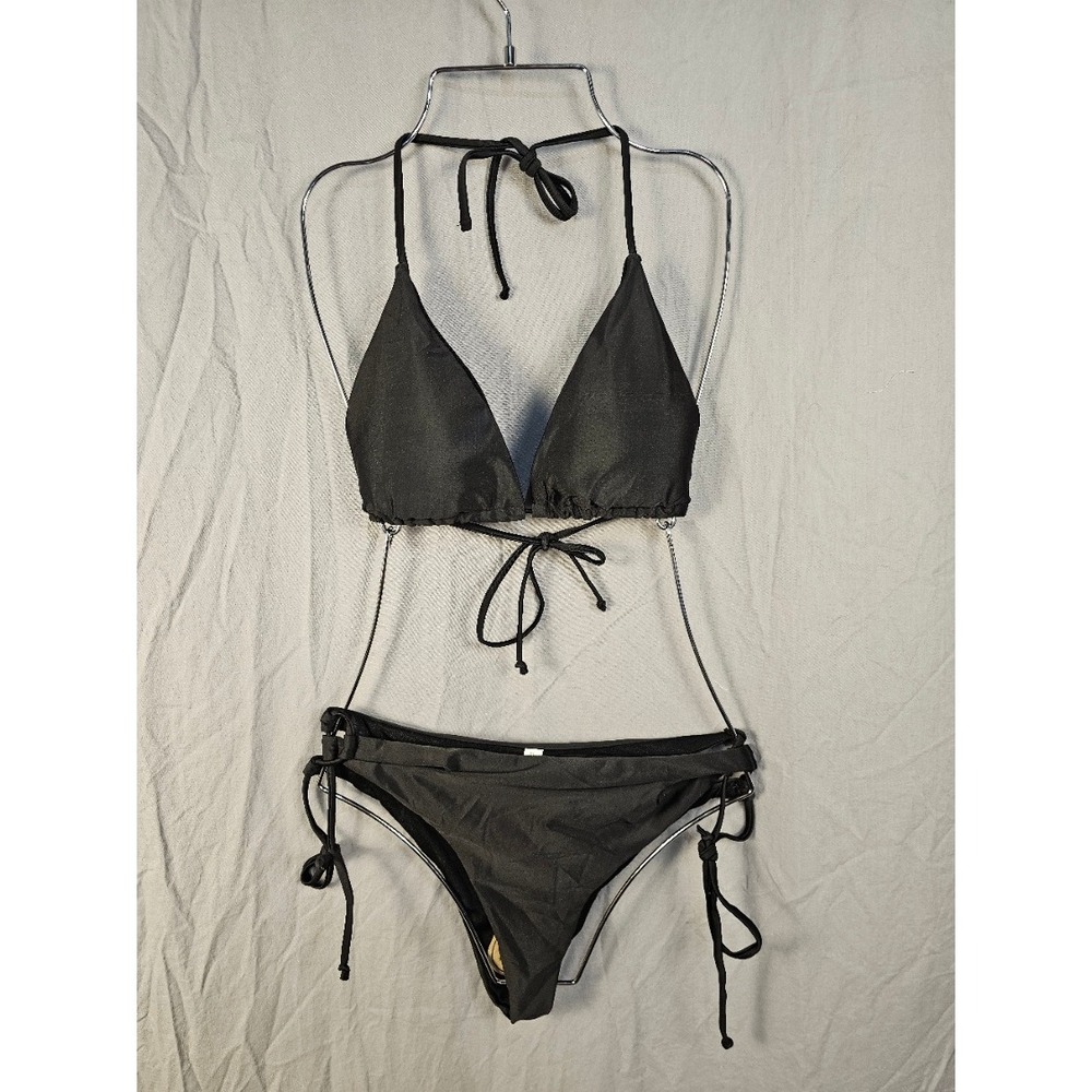 Unbranded Black Triangle Bikini Set Halter Top Side Tie Bottoms XL Swimsuit